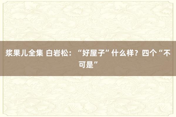 浆果儿全集 白岩松：“好屋子”什么样？四个“不可是”