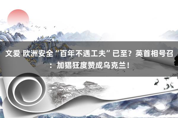 文爱 欧洲安全“百年不遇工夫”已至？英首相号召：加猖狂度赞成乌克兰！